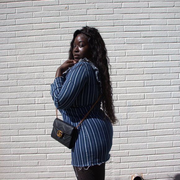 Zara - Denim Mini Stripped Dress - Picture 9 of 11